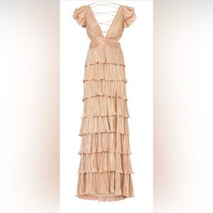 Ieena for Mac Duggal Gold Ruffle Gown